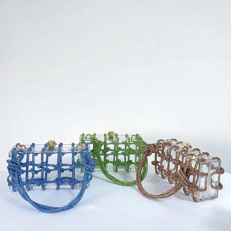 Bling outdoor rhinestone female clear transparent clutch luxury gift evening bags women handbags ladies for women-2