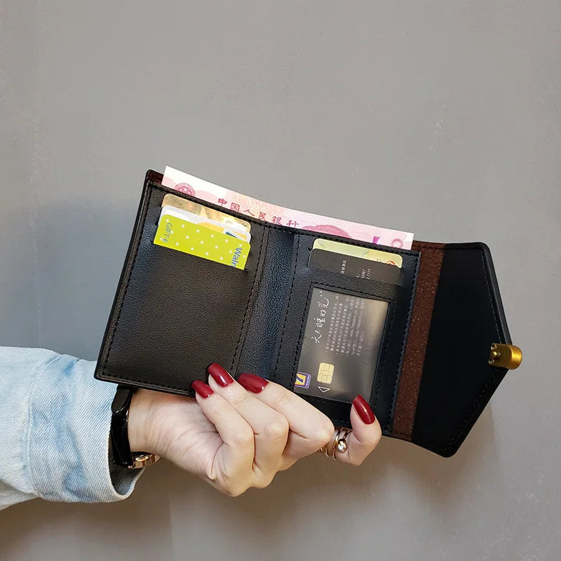 Fashion High Quality Small PU Leather Credit Card Holder Short Wallets Women Coin Purse-2